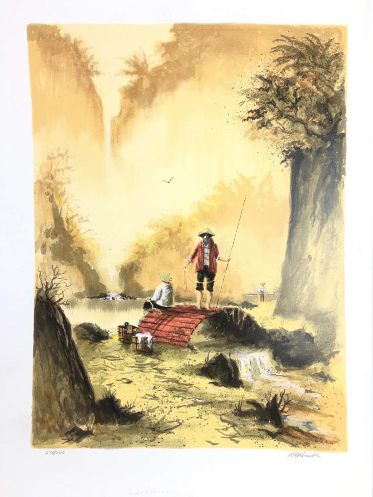 Robert E. Russell, River Fisherman Lithograph