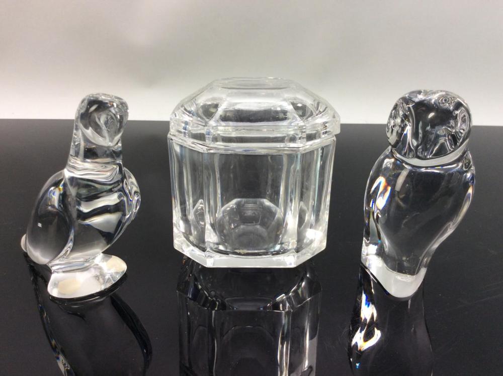 3Pc. Baccarat Crystal Figures & Trinket Box