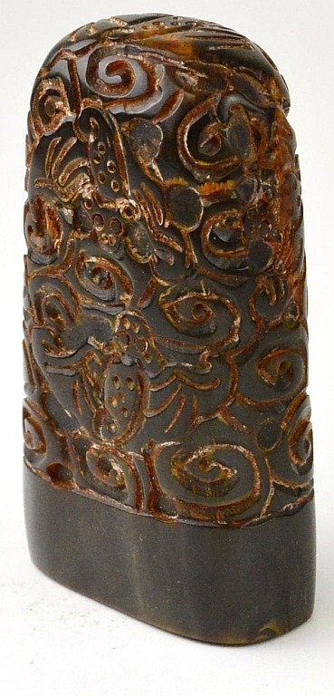 Chinese Carved Horn Seal with Bats