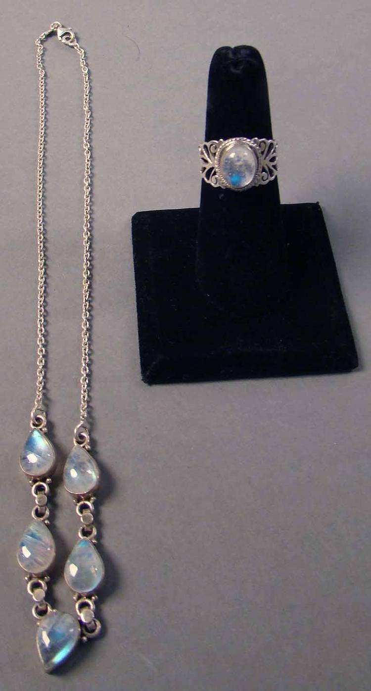 Ladies Sterling Silver Moonstone Necklace and Matching Bracelet