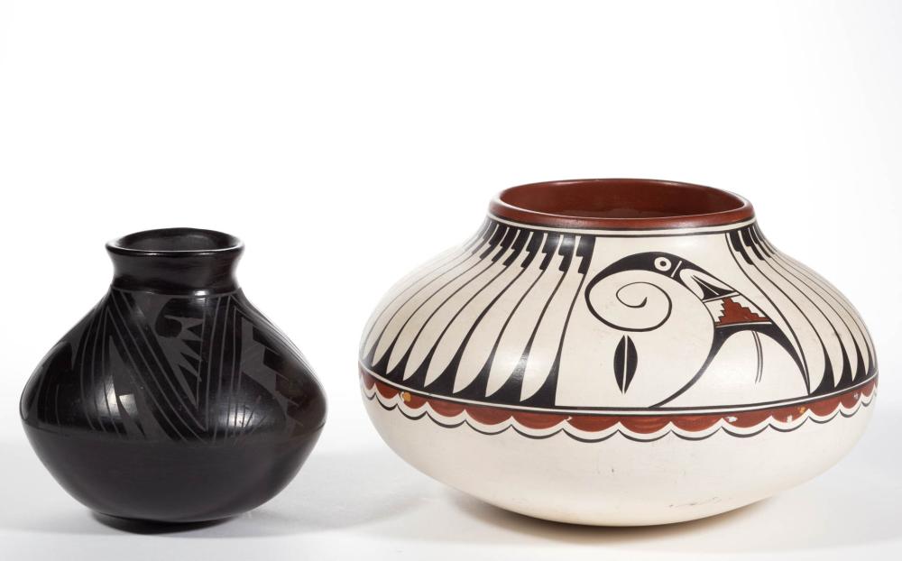 NATIVE AMERICAN HAND-PAINTED POTTERY VESSELS, LOT OF TWO