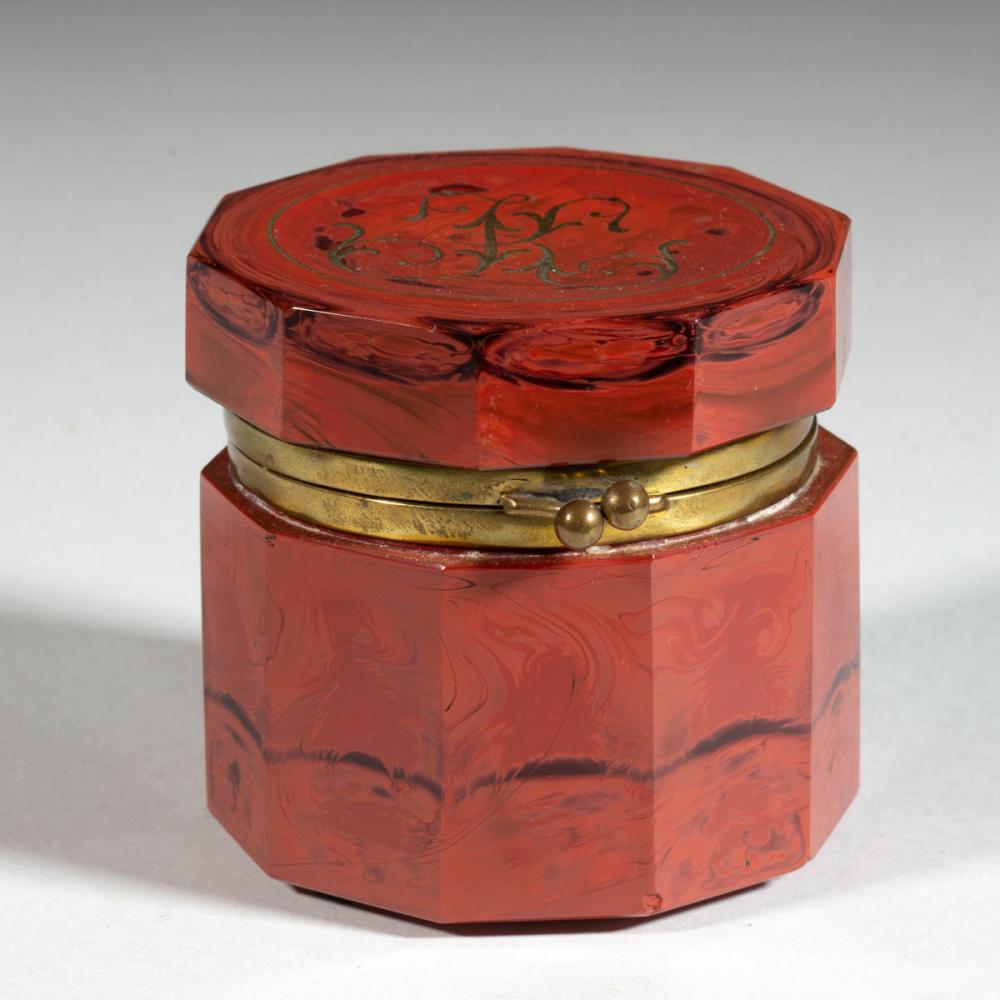 BOHEMIAN FRIEDRICH EGERMANN RUBY LITHYALIN CUT GLASS DRESSER BOX