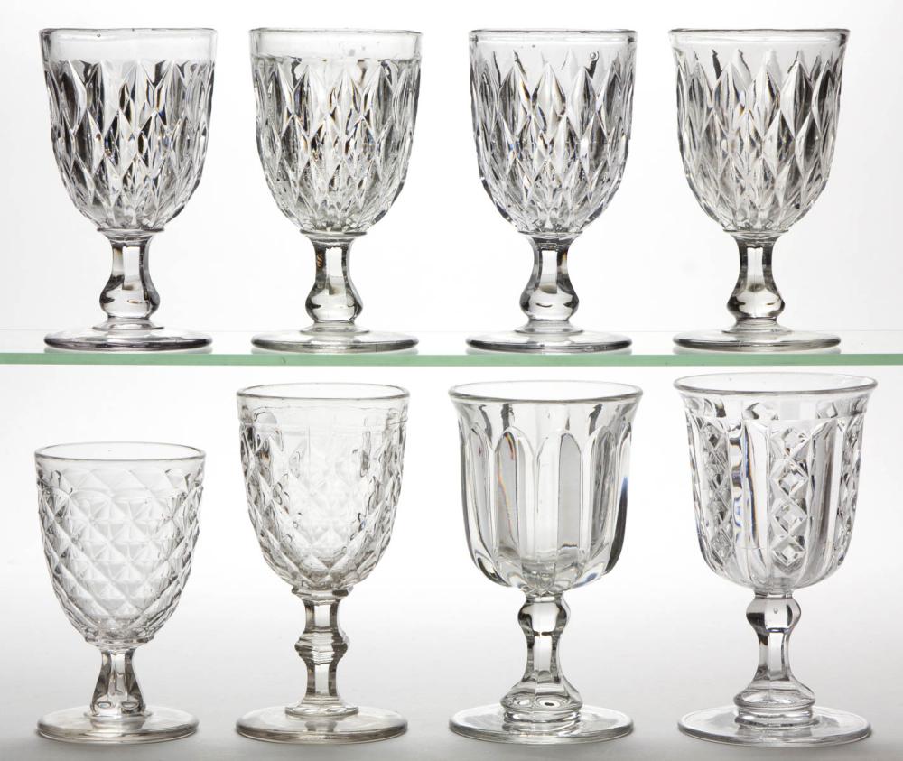 ASSORTED FLINT EAPG GOBLETS, LOT OF EIGHT