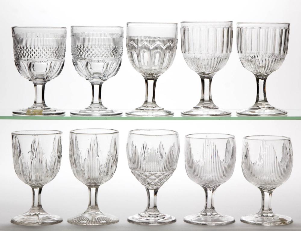 ASSORTED FLINT EAPG GOBLETS, LOT OF TEN