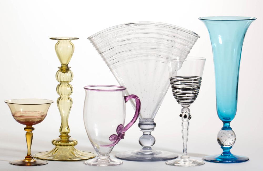 STEUBEN ATTRIBUTED ART GLASS ARTICLES, LOT OF FIVE