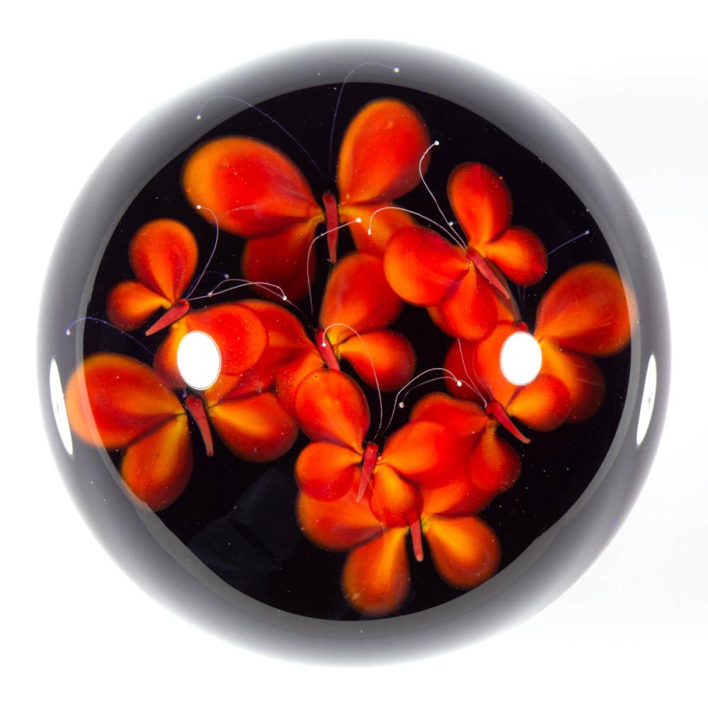 STEVEN LUNDBERG / LUNDBERG STUDIOS BUTTERFLIES STUDIO ART GLASS PAPERWEIGHT