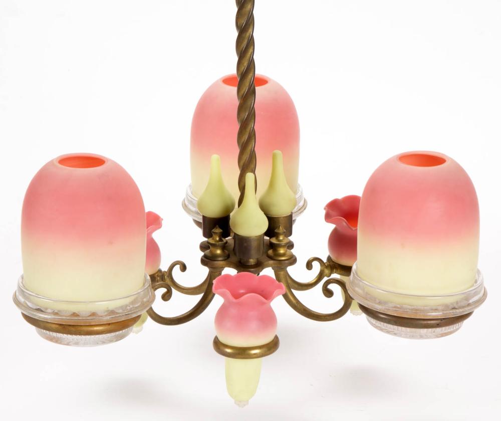 THOMAS WEBB BURMESE / CLARKE'S FAIRY LAMP CHANDELIER