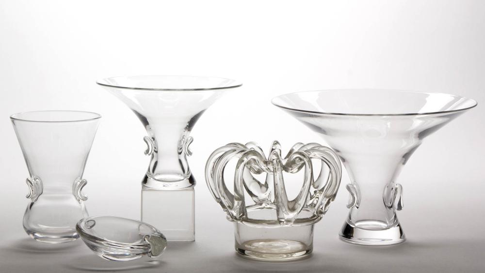 STEUBEN CRYSTAL ART GLASS ARTICLES, LOT OF FIVE