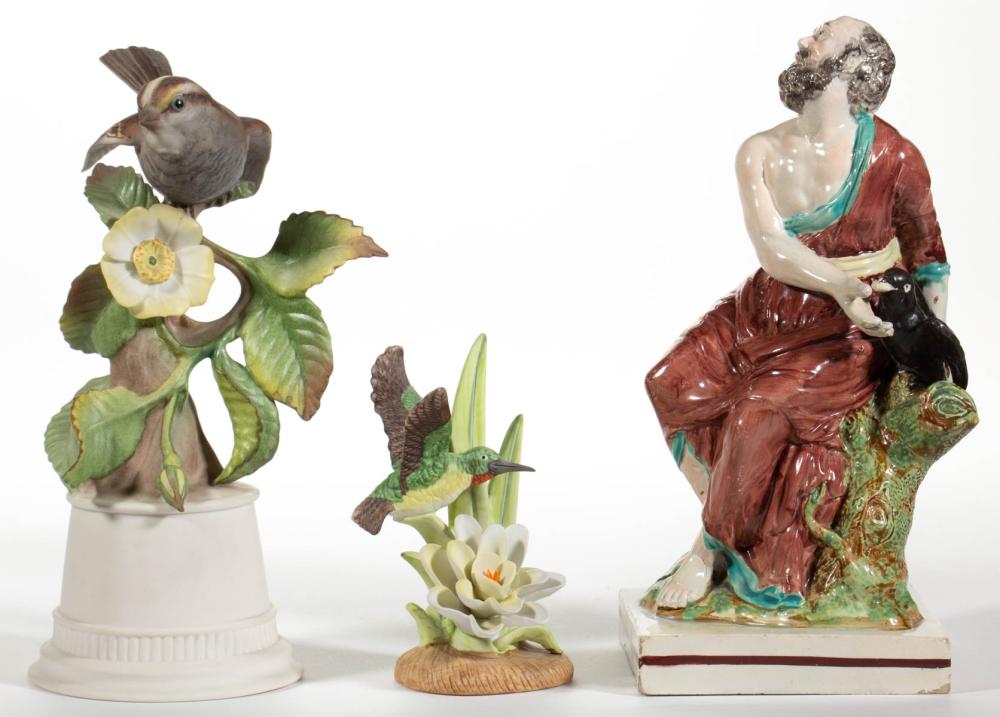ASSORTED CERAMIC BIRD-MOTIF FIGURES, LOT OF THREE