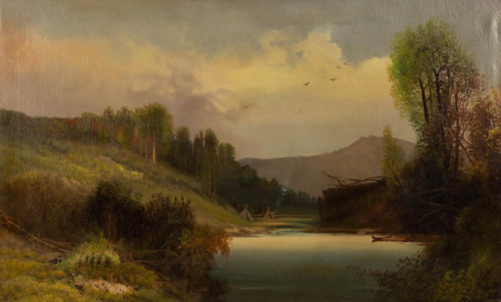 AMERICAN SCHOOL (19TH CENTURY) FOLK ART LANDSCAPE PAINTING