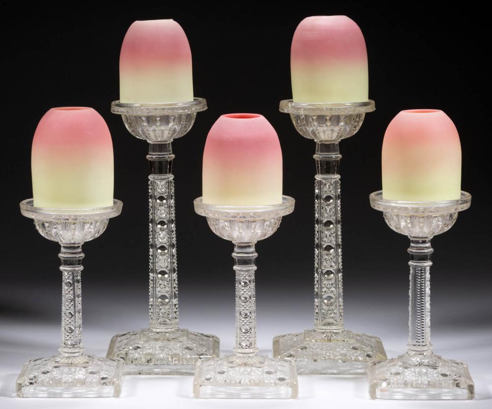 WEBB BURMESE PEDESTAL FAIRY LAMPS, LOT OF FIVE