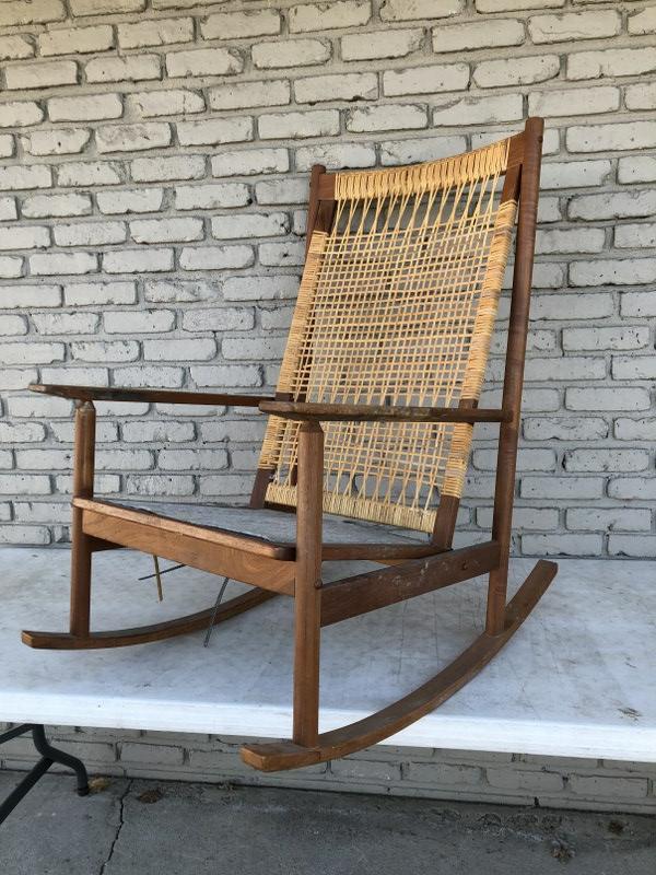 MID CENTURY ROCKING CHAIR W/CANE BACK, GOOD OVERALL