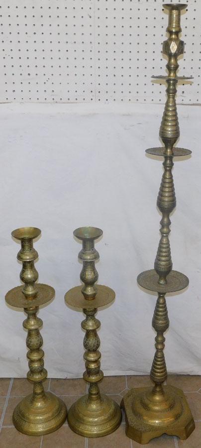 Three Cast Brass Candlesticks
