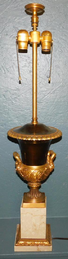 Bronze urn with marble base converted to lamp