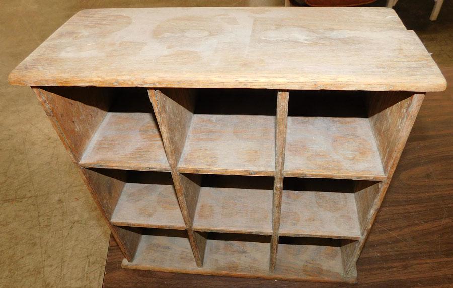 Antique Primitive Oak Hanging Cubicle Wall Shelf