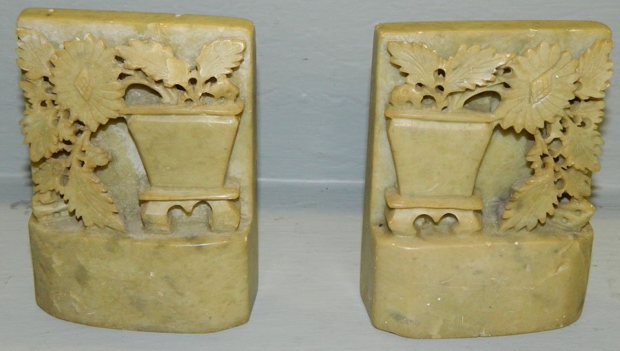 Pair Chinese hand carved soapstone bookends