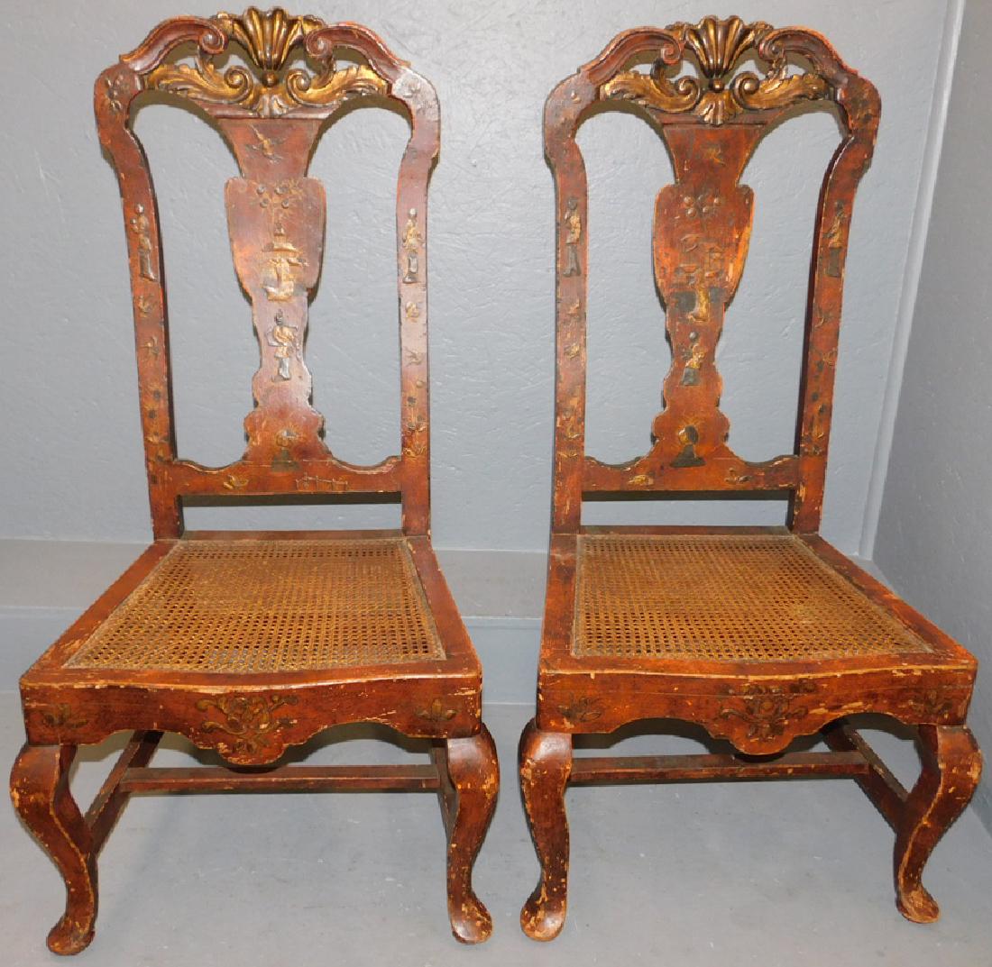 Pair of 19th C Chinoiserie decorated side chairs.