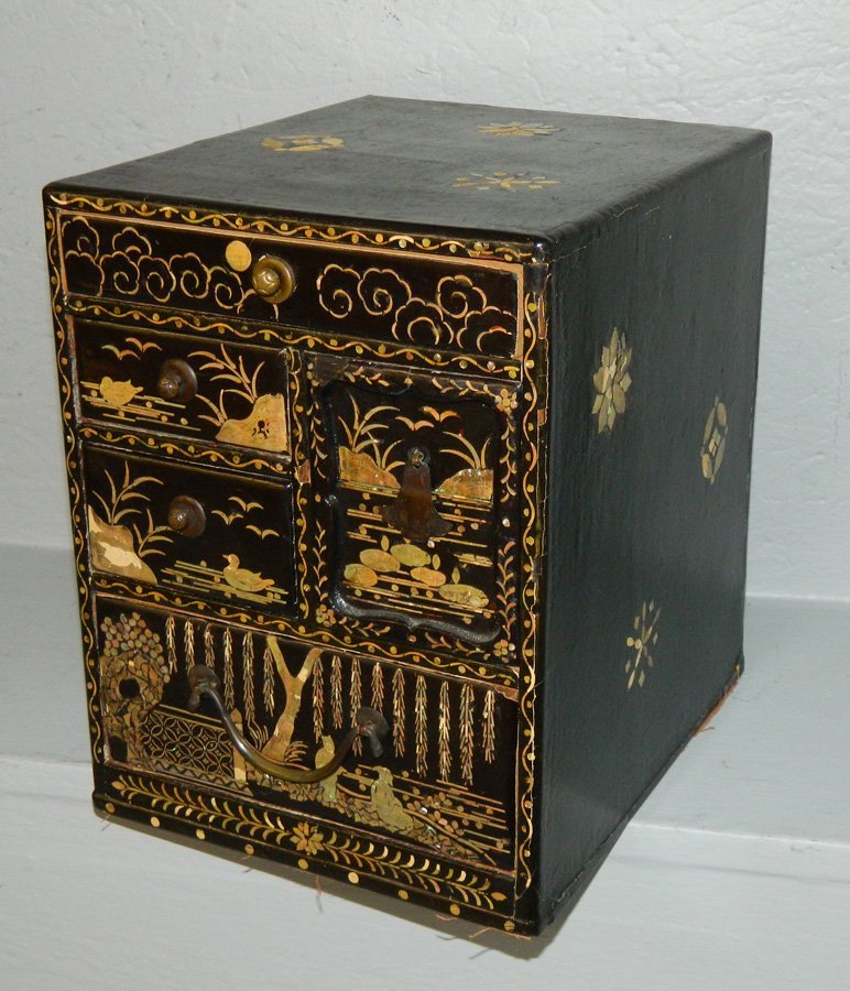 Chinese lacquer and mother of pearl inlaid chest.