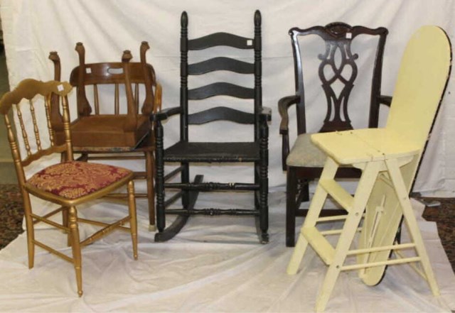 6pc Chair, Rocker, Stepladder/Ironing Board, stool
