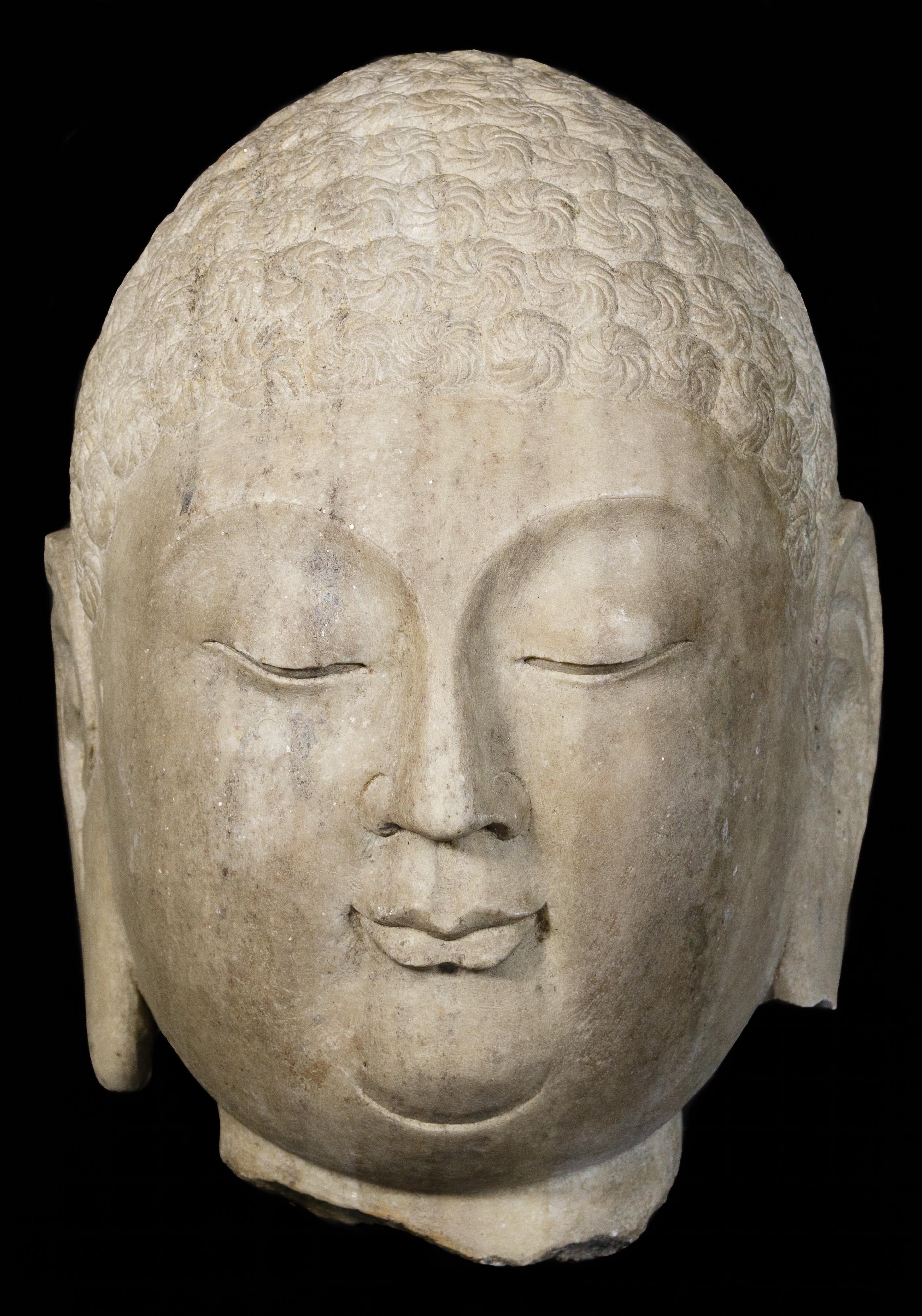 Chinese Carved Limestone Head of Buddha