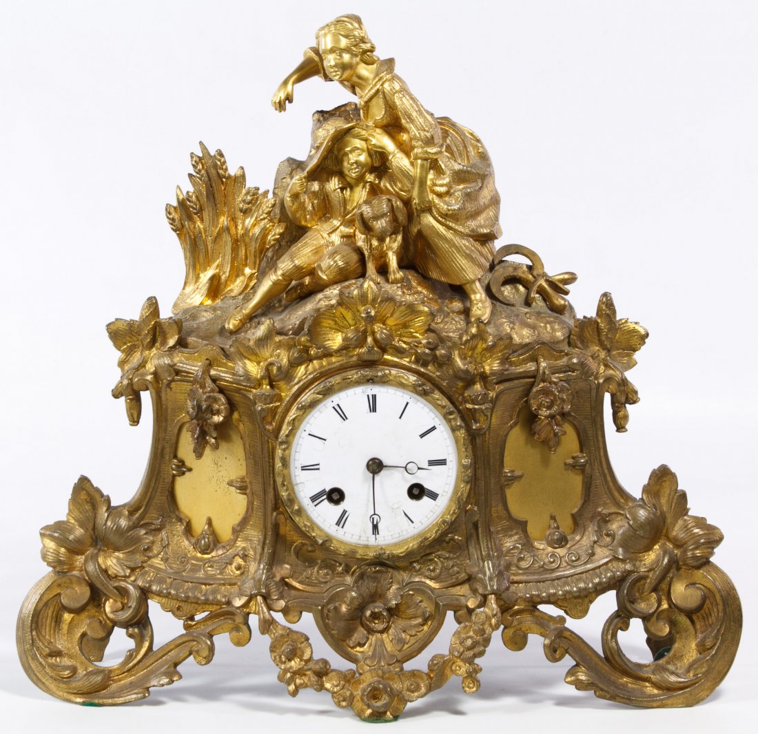 French Gilt Metal Figural Mantel Clock by Japy Freres