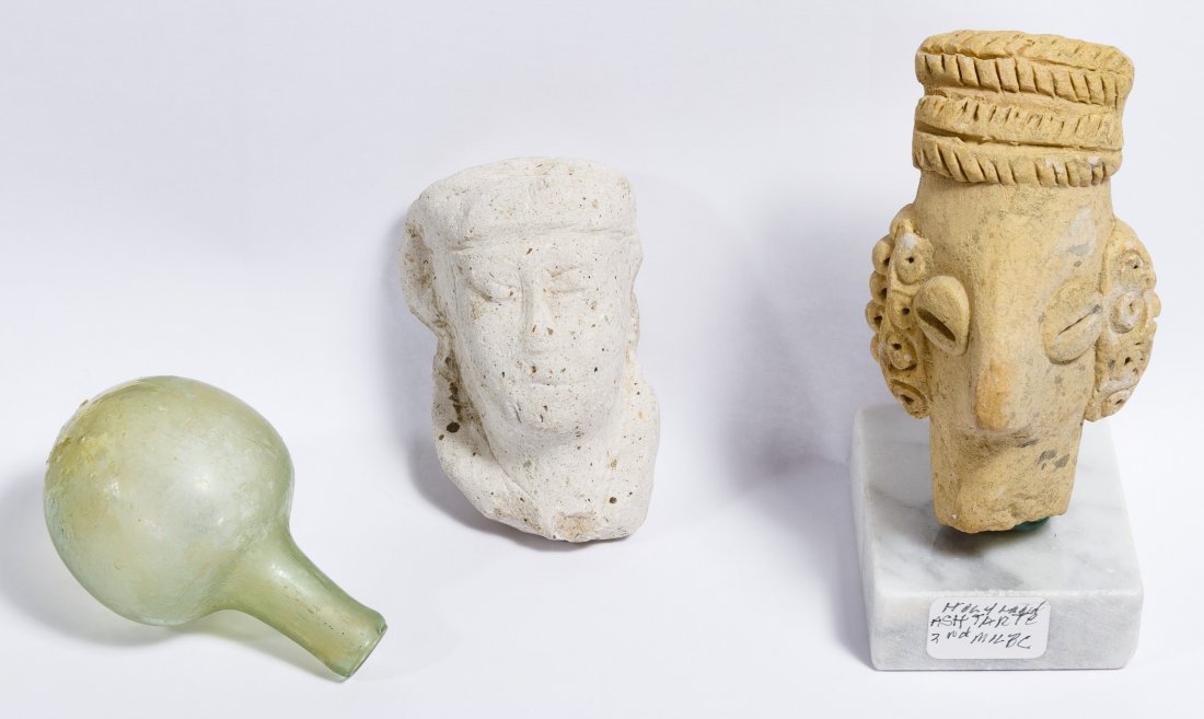 Ancient Bust and Roman Glass Assortment