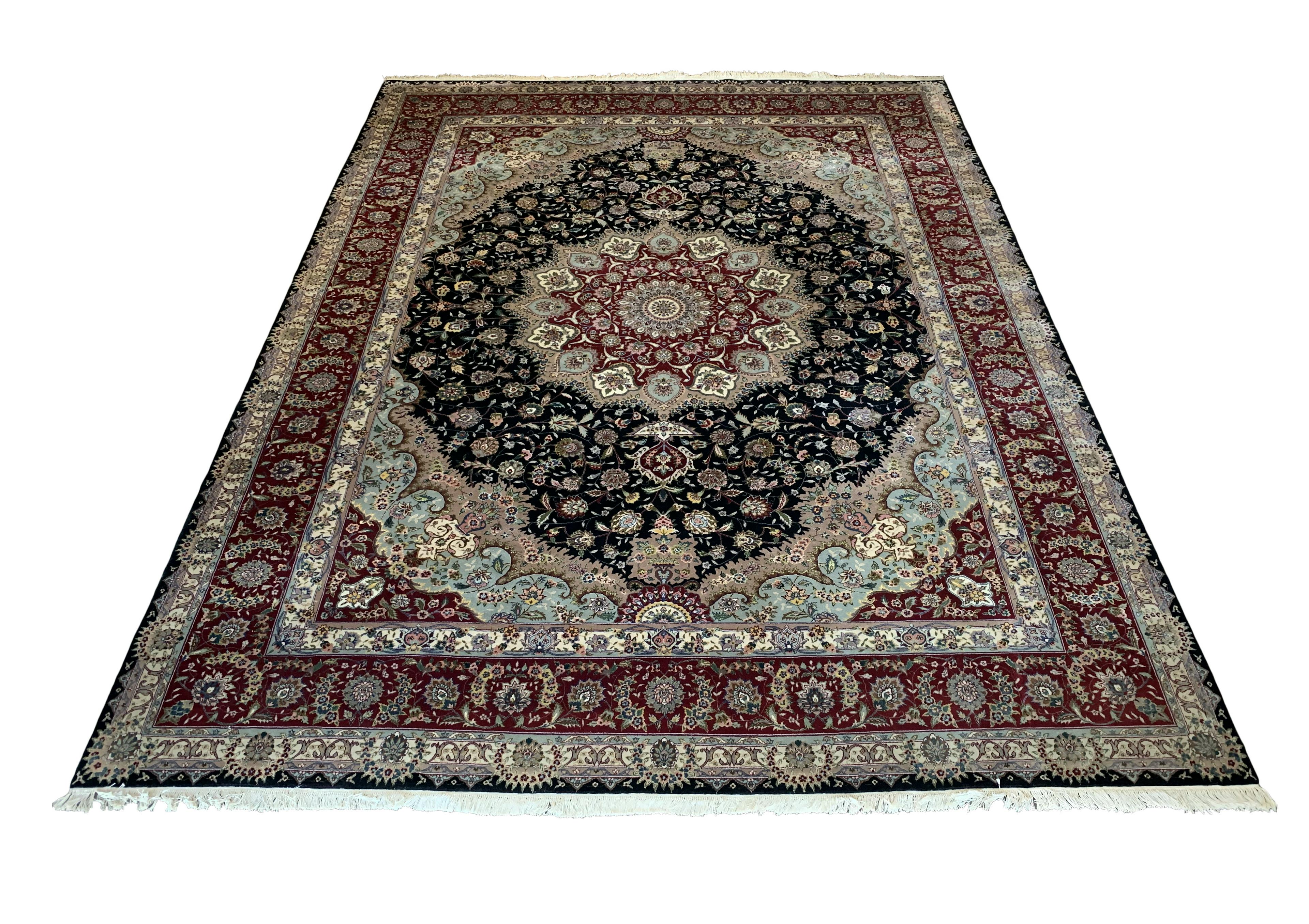 9X12 Fine Wool & Silk Hand-Knotted Persian Tabriz Rug -