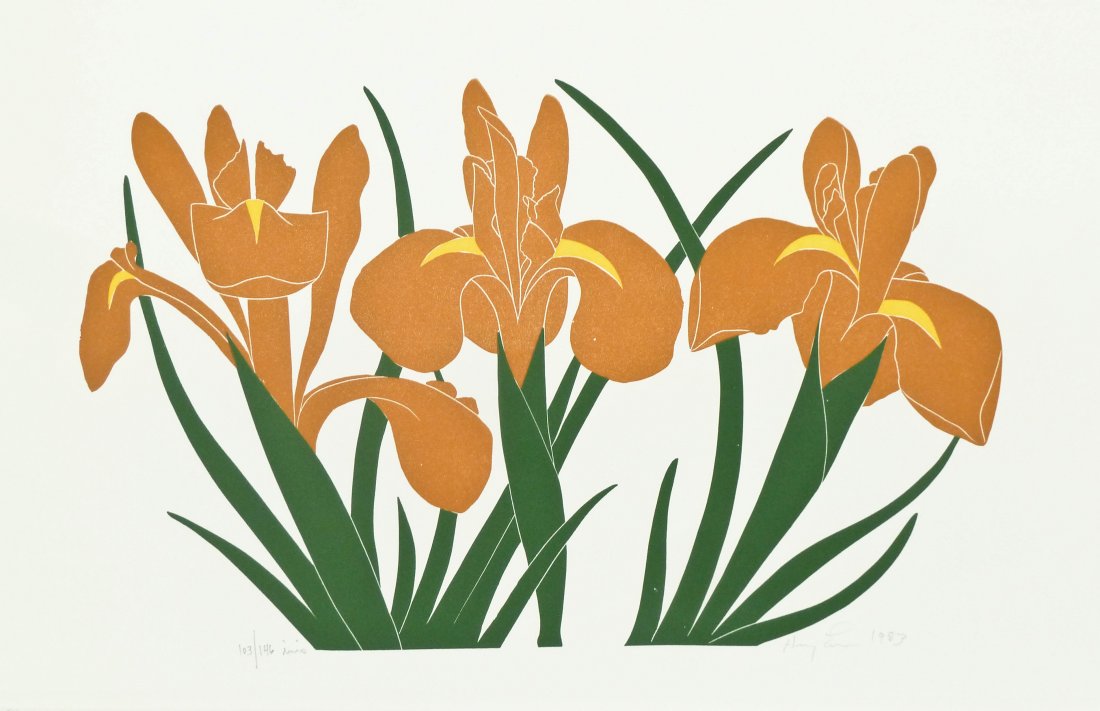 5pc Henry Evans ''Iris'' Flowers Woodcut Prints