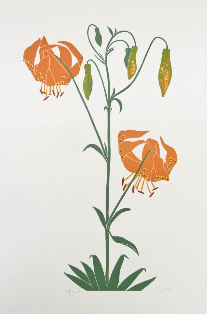 4pc Henry Evans ''Lily'' Flowers Woodcut Prints