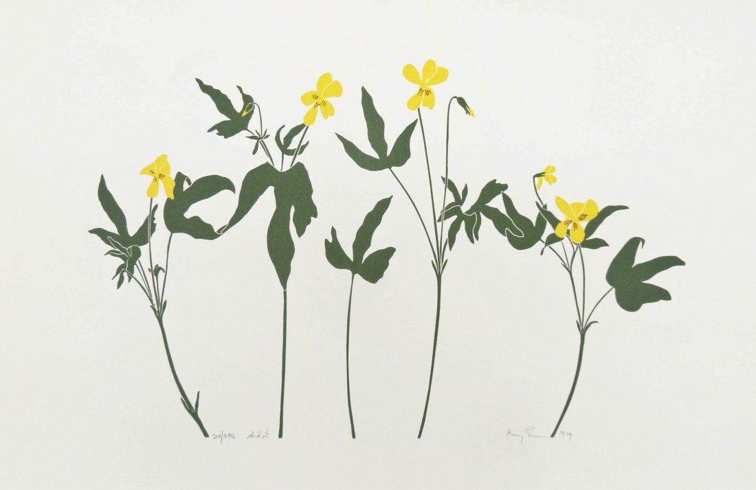 5pc Henry Evans Horizontal Flowers Woodcut Prints