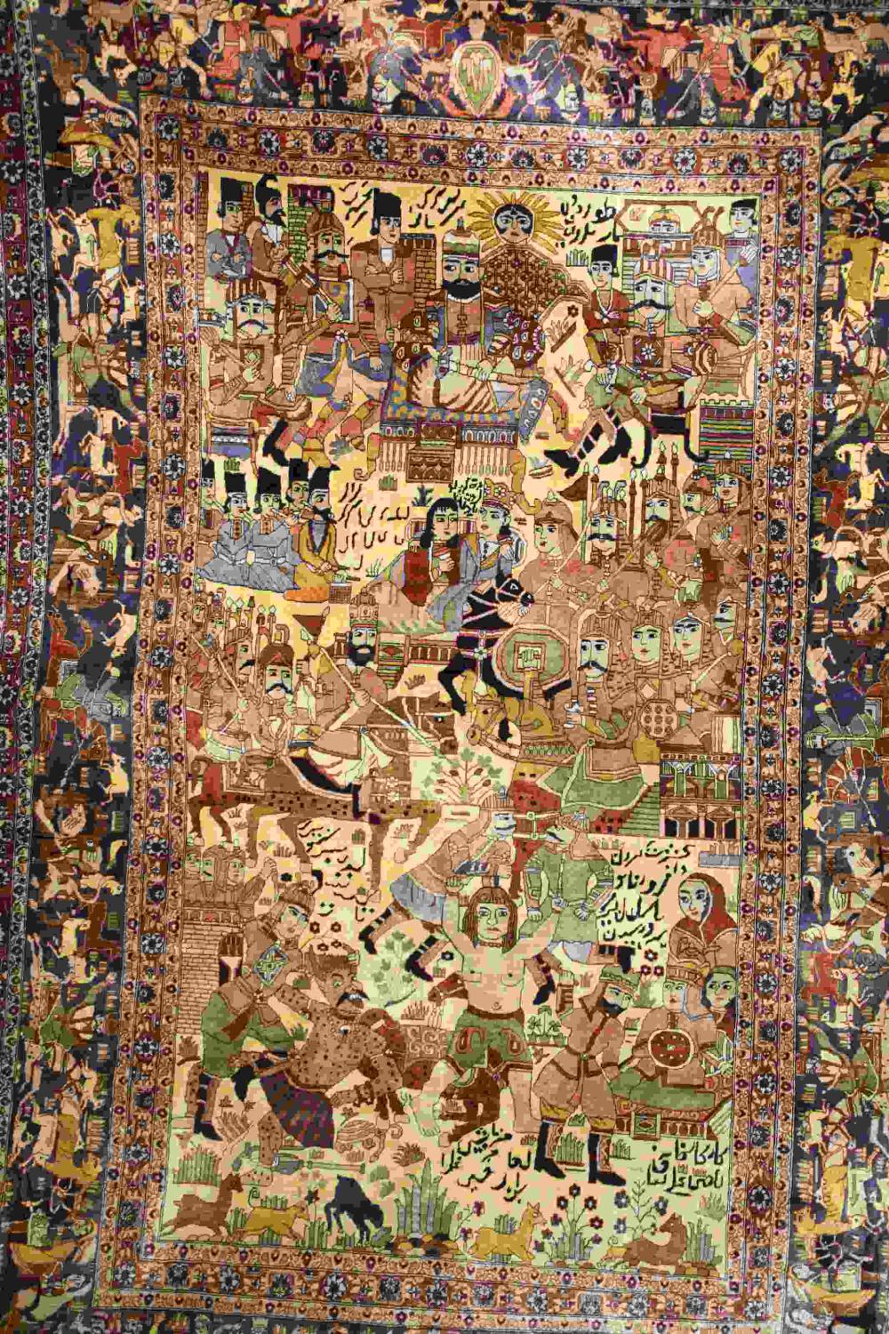 Persian Silk Rug w Pictorial Scenes & Warriors