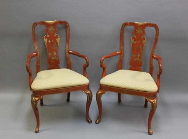 Pair Chinoiserie Decorated Chippendale Arm Chairs
