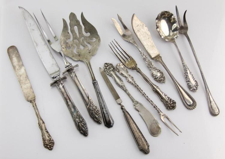 LOT OF 12 MIXED STERLING SILVER FLATWARE ITEMS