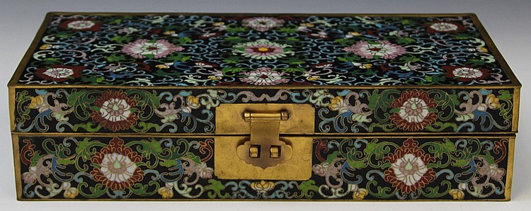 LARGE CLOISONNE BOX FLORAL MOTIF