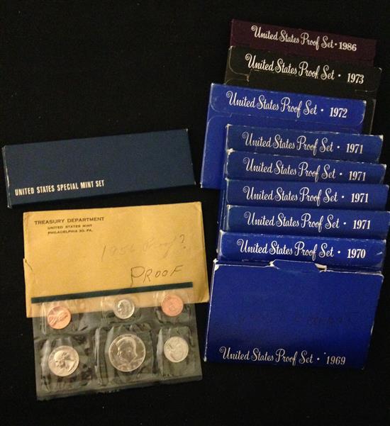 1956 U.S. MINT P.C. SET, 1966 U.S. SPECIAL MINT SET, 9 U.S. PROOF SETS INCLUDING 1969, 1970, (4) 1971, 1972, 1973, AND 1974, AND U.S...