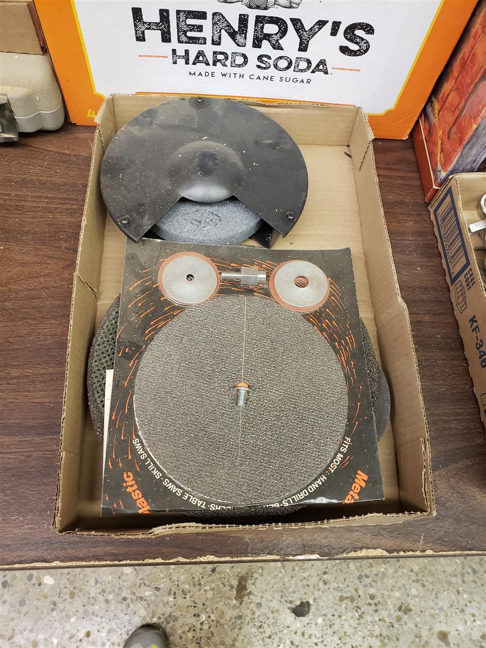 (2) BOX LOTS OF GRINDING WHEELS, MISC TOOLS