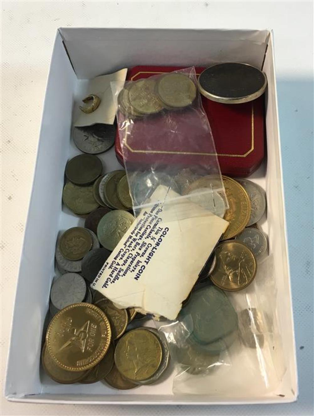 LOT OF ASSORTED COINS, TOKENS, AND ACCESSORIES