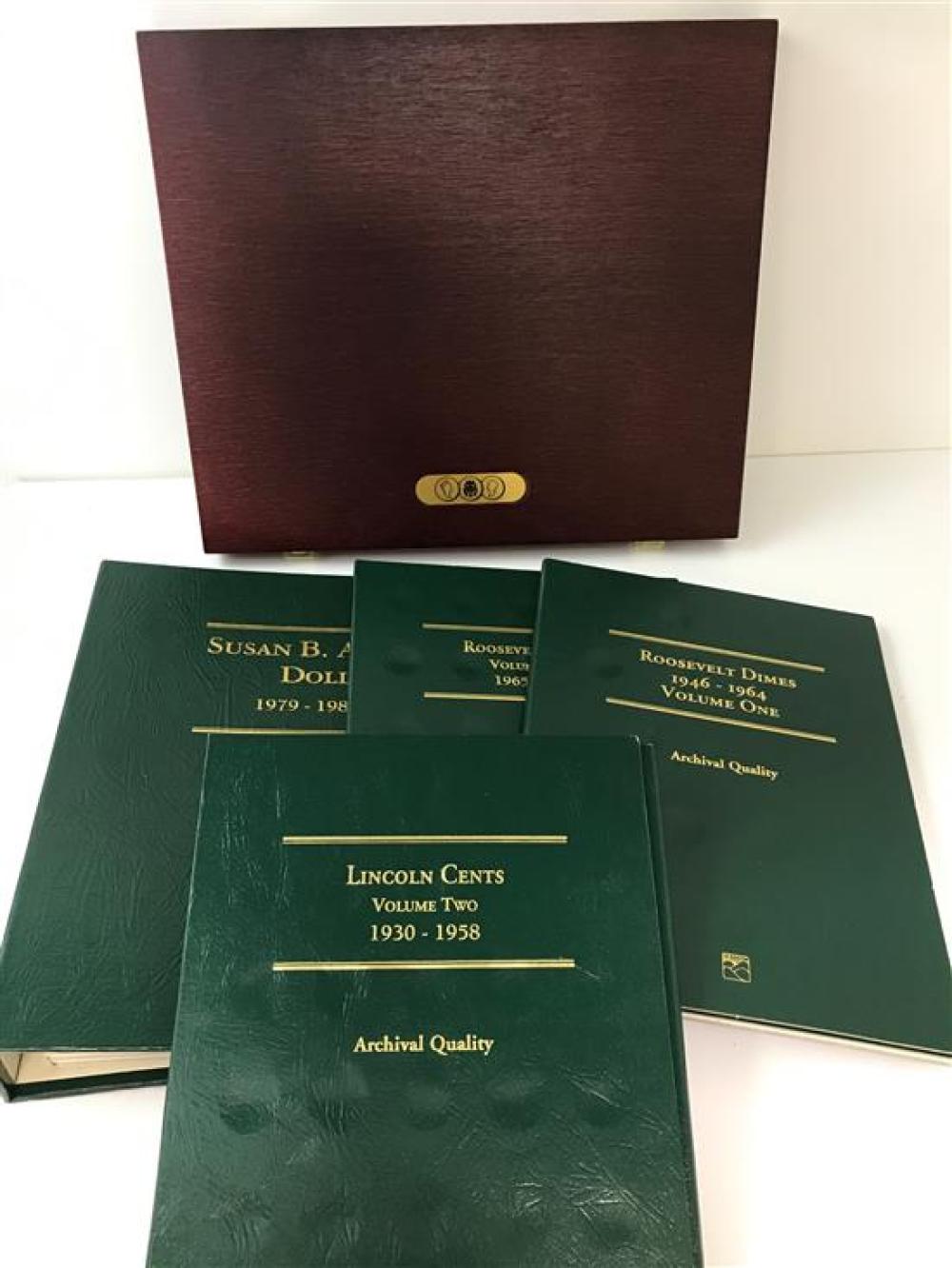 6 LITTLETON COIN ALBUMS (NO COINS) AND WOODEN COIN COLLECTOR'S CHEST