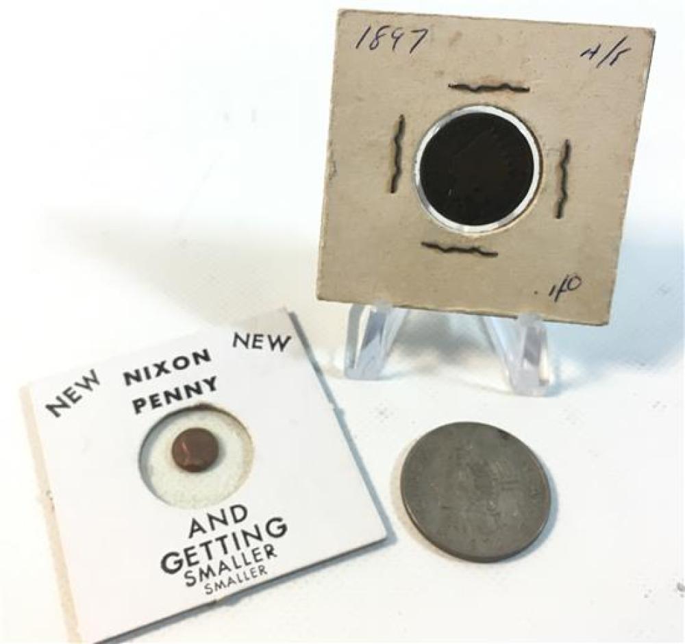 THREE ASSORTED COINS AND TOKENS