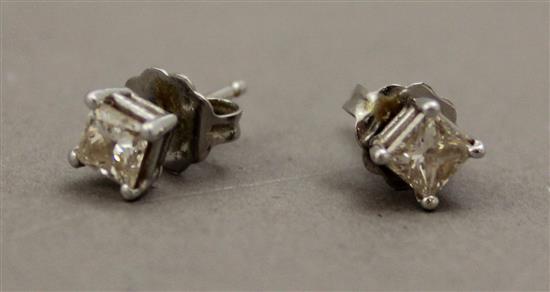 PAIR SMALL PRINCESS CUT DIAMOND STUD EARRINGS