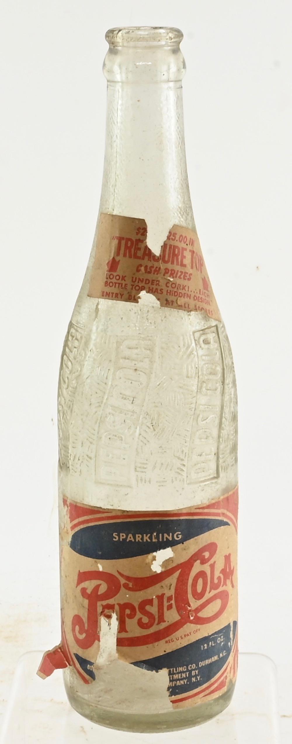 Vintage Pepsi Cola 10 Oz Paper Label Treasure Top Bottle
