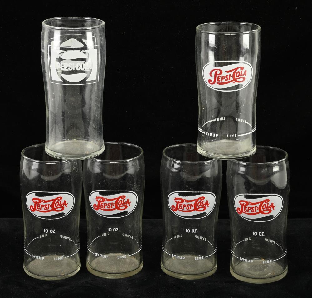 Vintage Pepsi Cola Syrup Line ACL Glass Tumblers