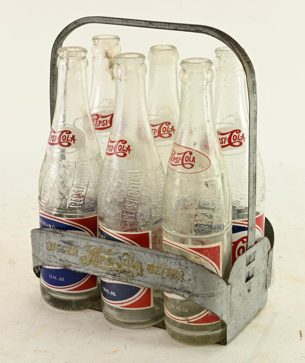 Vintage Pepsi Cola 6 Bottle Carrier With ACL Bottles