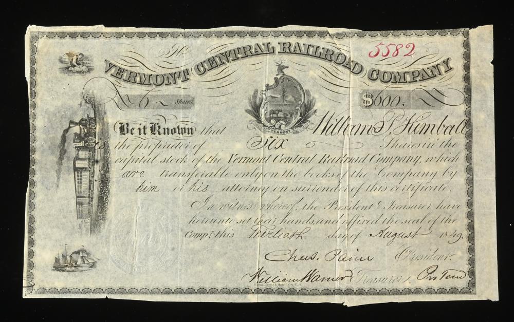 Vermont Central Railroad Company Stock Certificate VT