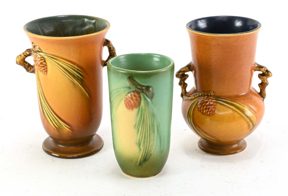 Roseville Pine Cone 1931 Art Pottery Vases
