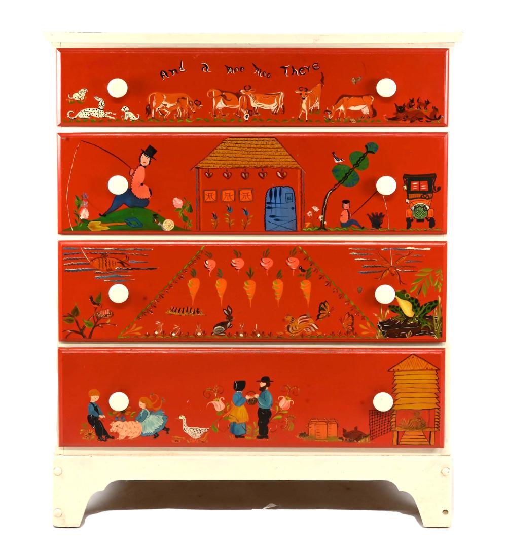 American Folk Art Painted Wooden Chest