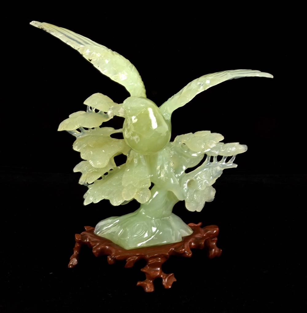 Antique Chinese Green Jade Hardstone Bird Carving