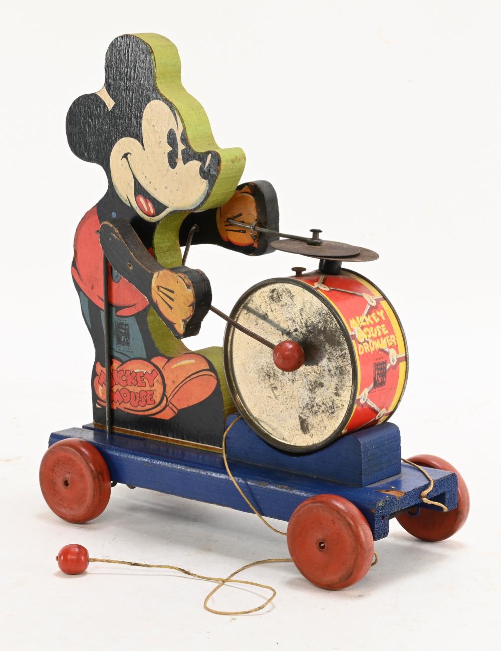Vintage Disney Fisher Price Mickey Mouse Drummer Pull Toy
