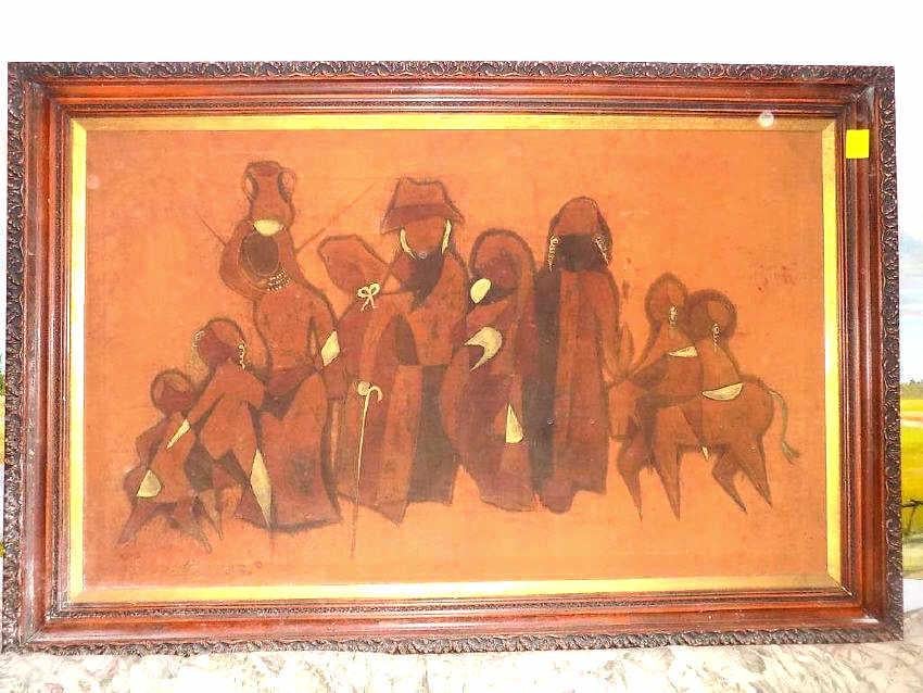 HERBERT WEINTRAUB - LARGE VILLAGERS PAINTING