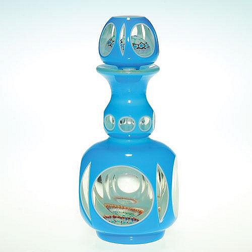 Bohemian triple overlay cologne bottle, millefiori